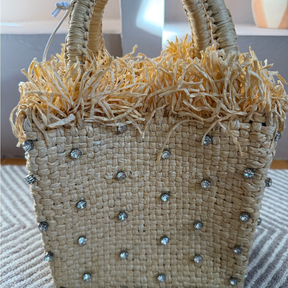 Pamela Munson Natural Straw Mini Tote with Crystal Studs - Picture 2 of 4